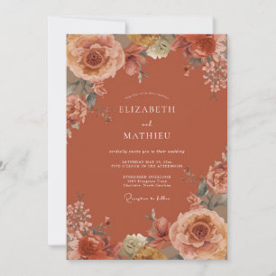 Burnt Orange Bloom Wedding Invitation