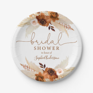 Burnt Orange Bohemian Pampas Grass Bridal Shower Paper Plate