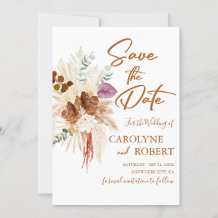Burnt Orange Bohemian Pampas Grass Save The Date Invitation