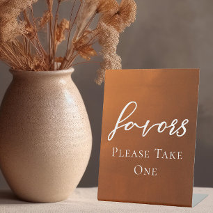 Burnt Orange Boho Autumn Wedding Reception Favours Pedestal Sign