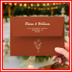 Burnt Orange Boho Floral Return Address Wedding Envelope