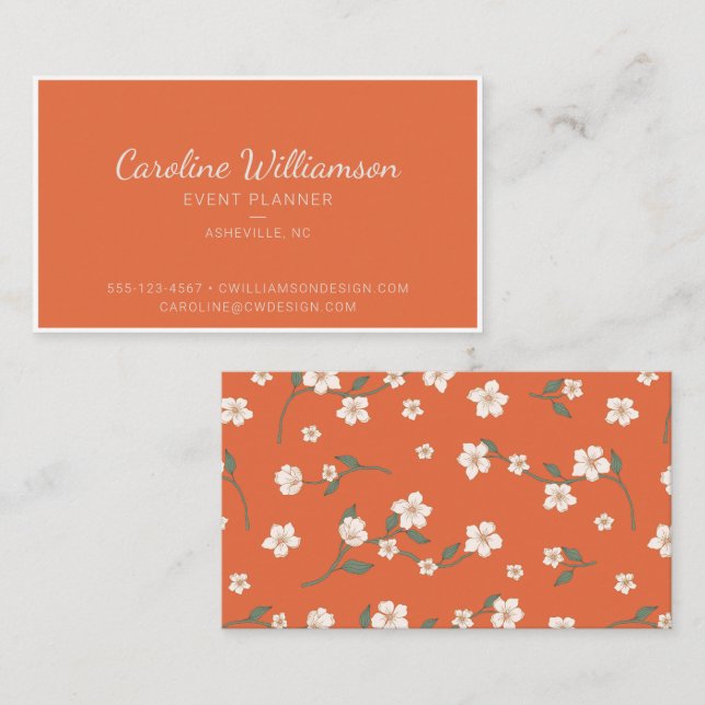  Burnt Orange Boho Floral Script Event Planner Business Card (Front/Back)