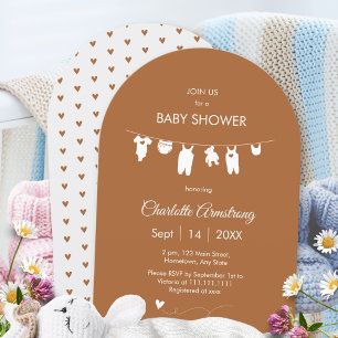 Burnt Orange Boho Minimalist Arched Baby Shower Invitation