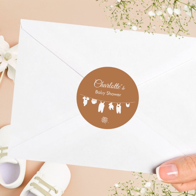 Burnt Orange Boho Minimalist Baby Shower Classic Round Sticker (Burnt Orange Boho Minimalist Baby Shower Classic Round Sticker ©Susanne Sachers - Sunny Mind 🌞)