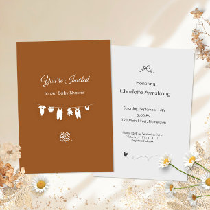 Burnt Orange Boho Minimalist Baby Shower Invitation