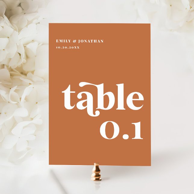 Burnt Orange Boho Retro 70s Wedding Table Number (Creator Uploaded)