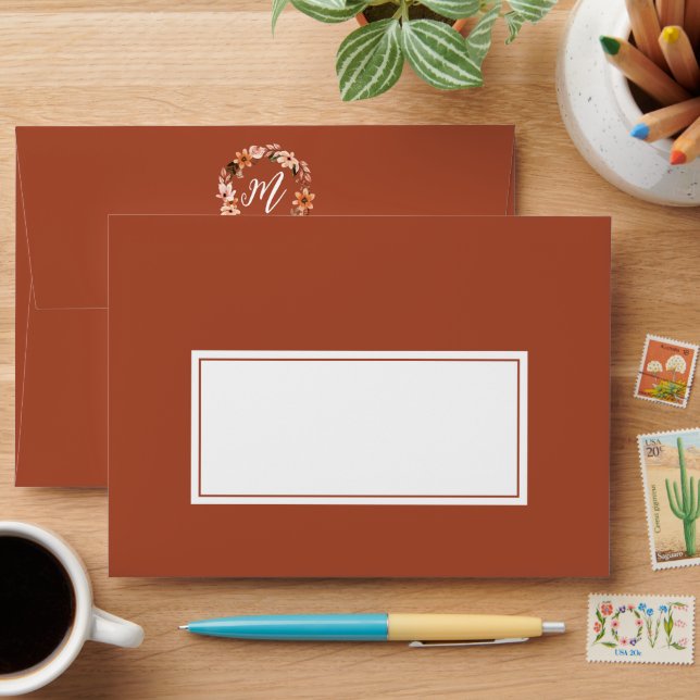Burnt Orange Boho Watercolor Wedding Envelope (Desk)