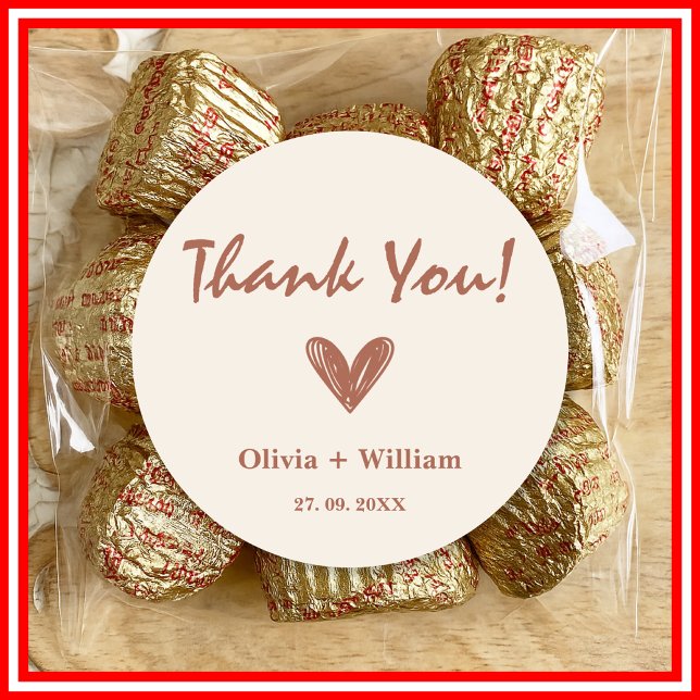 Burnt Orange Boho Wedding Favours Heart Classic Ro Round Sticker (Creator Uploaded)