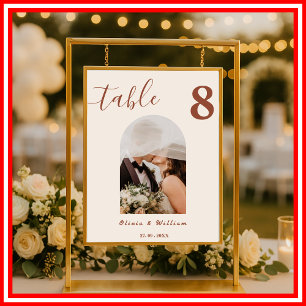 Burnt Orange Boho Wedding PHOTO Table Number  Poster