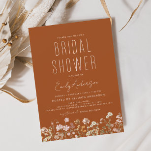 Burnt Orange Boho Wildflower Bridal Shower Invitation