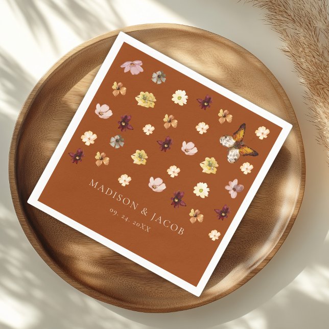 Burnt Orange Boho Wildflower Wedding  Napkin (Creator Uploaded)