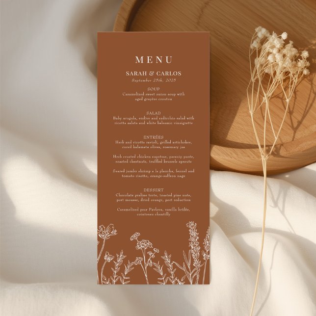 Burnt Orange Boho Wildflower Wedding Reception Menu (Creator Uploaded)