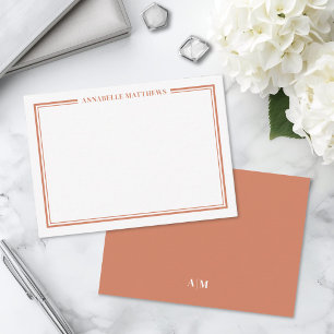 Burnt Orange Border Minimalist Name Monogram Card