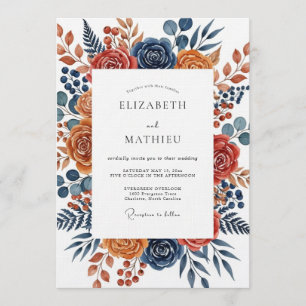 Burnt Orange Botanical Bloom Wedding Invitation