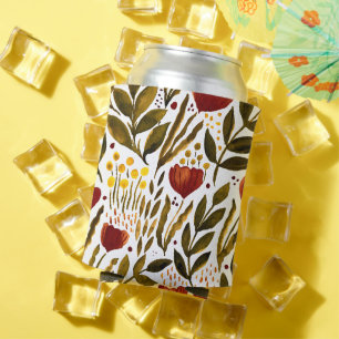 Burnt orange botanical floral illustration  can cooler