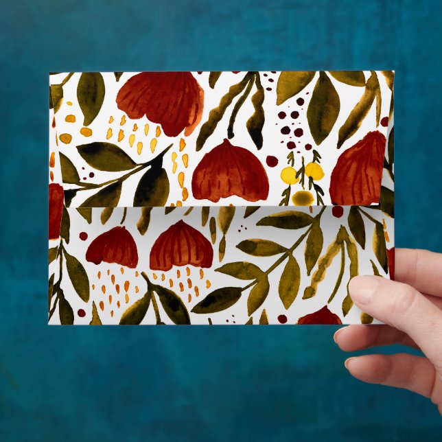 Burnt orange botanical floral illustration  envelope (Hand)
