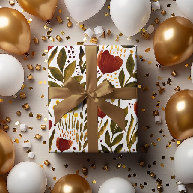 Burnt orange botanical floral illustration  wrapping paper sheet (Creator Uploaded)