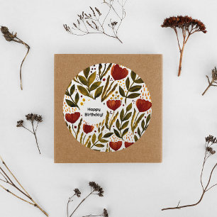 Burnt Orange Botanical Happy Birthday Classic Round Sticker