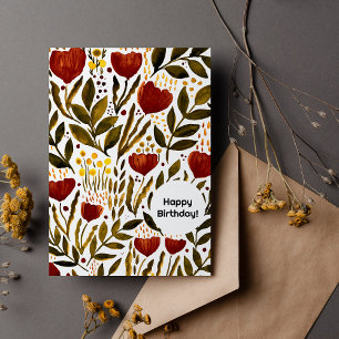 Burnt Orange Botanical Happy Birthday Holiday Card