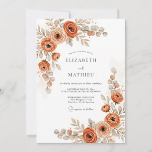 Burnt Orange Botanical Rustic Wedding Invitation