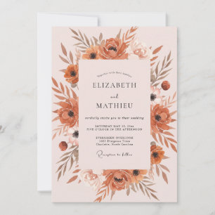 Burnt Orange Botanical Watercolor Wedding Invitation