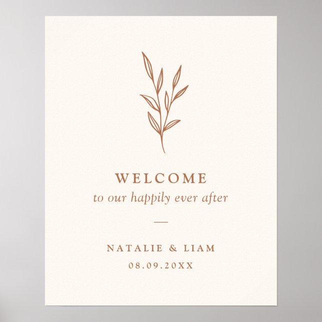 Burnt Orange Botanical Wedding Welcome Sign (Front)
