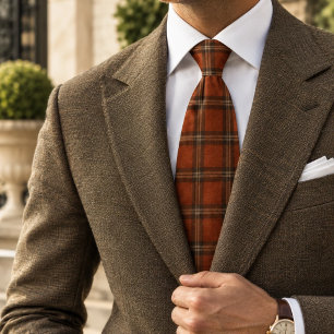 Burnt Orange Brown Heritage Tartan Plaid Tie