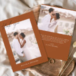Burnt Orange Budget Wedding Photo Thank You Cards<br><div class="desc">Burnt Orange Budget Wedding Thank You Cards that have a photo on the front and back. The Thank you cards contain a modern hand lettered cursive script typography that are elegant,  simple and modern to use after you minimalist simple wedding day celebration.</div>