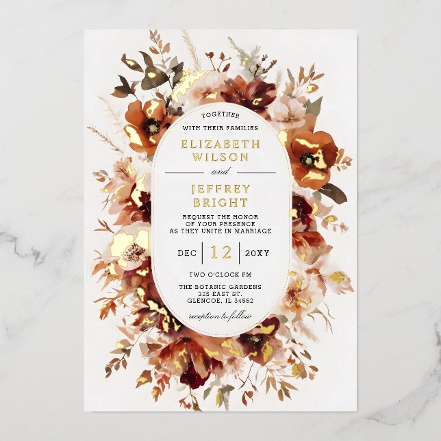 Burnt Orange Burgundy Fall Floral Wedding (Front)