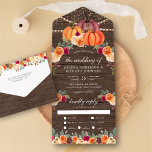 Burnt Orange Burgundy Floral Pumpkin Wood Wedding All In One Invitation<br><div class="desc">Amaze your guests with this elegant wedding invite featuring beautiful flowers and modern typography with detachable RSVP postcard. Simply add your event details on this easy-to-use template to make it a one-of-a-kind invitation.</div>