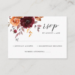 Burnt Orange Burgundy Floral Rust Wedding RSVP Enc Enclosure Card