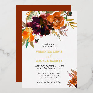 Burnt Orange Burgundy Floral Rustic Wedding Gold