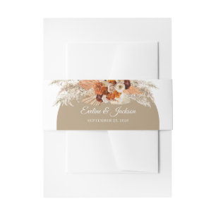 Burnt orange burgundy flowers roses terracotta invitation belly band