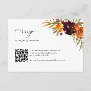 Burnt Orange Burgundy Rustic QR Code Wedding RSVP Card