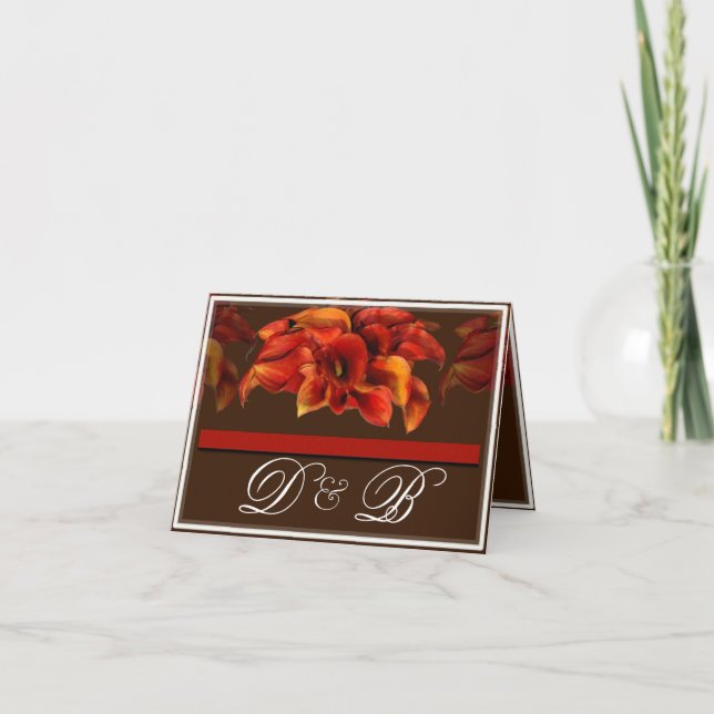 Burnt Orange Calla Lillies Wedding Invites folded (Front)
