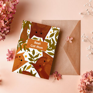 Burnt orange Cats & branches Best cat Holiday Card