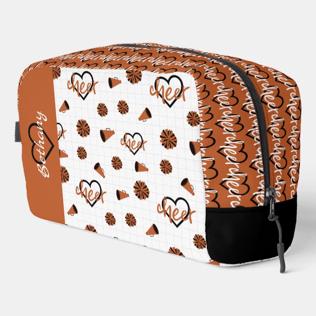 Burnt Orange Cheer Hearts, Pom Poms, Megaphone Dopp Kit (Right Corner)