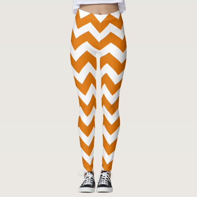 Burnt Orange Chevron Pattern Leggings (Front)