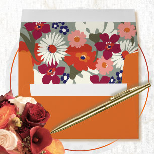 Burnt Orange Colourful Autumn Retro Modern Wedding Envelope