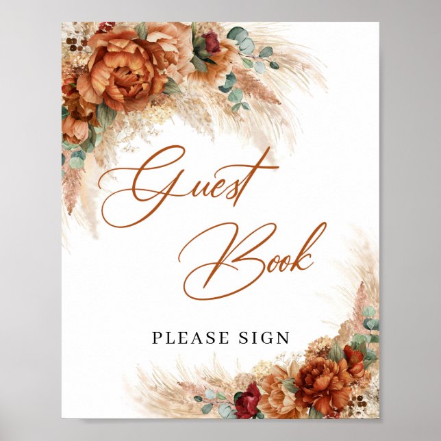 Burnt orange copper terracotta Guest Book Sign (Front)