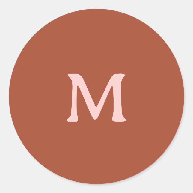 Burnt Orange Custom Monogram  Classic Round Sticker (Front)