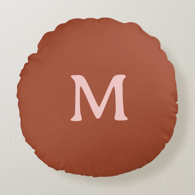 Burnt Orange Custom Monogram  Round Cushion (Front)