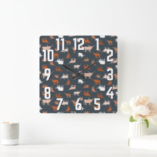 Burnt Orange & Dark Grey Patterned Longhorns Square Wall Clock