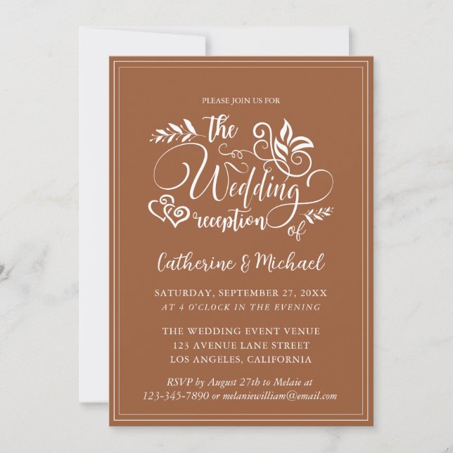 Burnt Orange Decorative Wedding Calligraphy Invitation (Front)