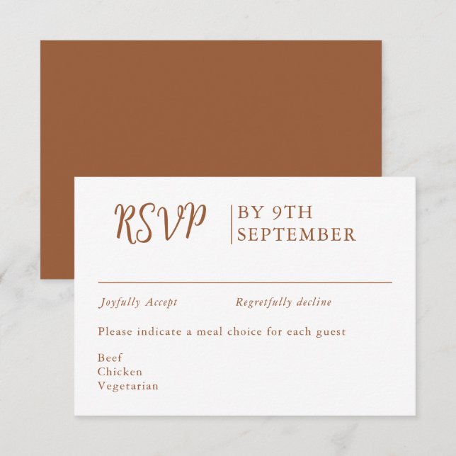 Burnt Orange Decorative Wedding Calligraphy  RSVP Card (Front/Back)
