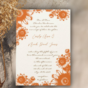Burnt Orange Deep Coral Vintage Floral Wedding Invitation