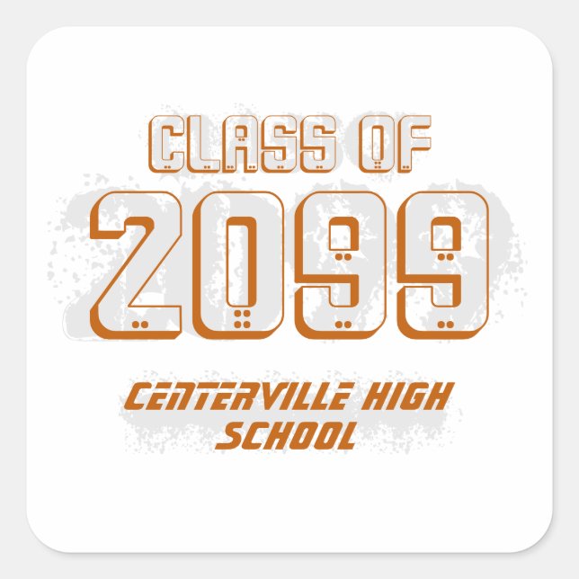 Burnt Orange Distressed Modern Class of Square Sticker (Front)