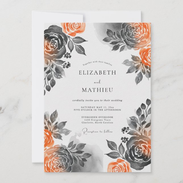 Burnt Orange Dramatic Autumnal Wedding Invitation (Front)