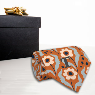 Burnt Orange Egg Flowers Monogram Tie