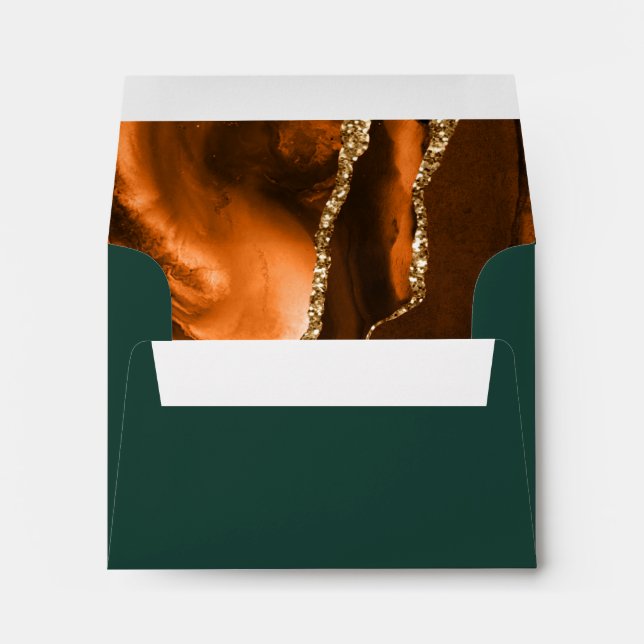 Burnt Orange Emerald Green Gold Agate Wedding Envelope (Back (Bottom))